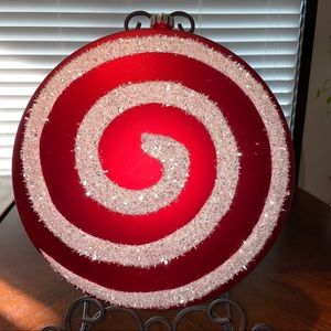 Hobby Lobby Large Red White Swirl Plastic Christmas Whimsical Ornament